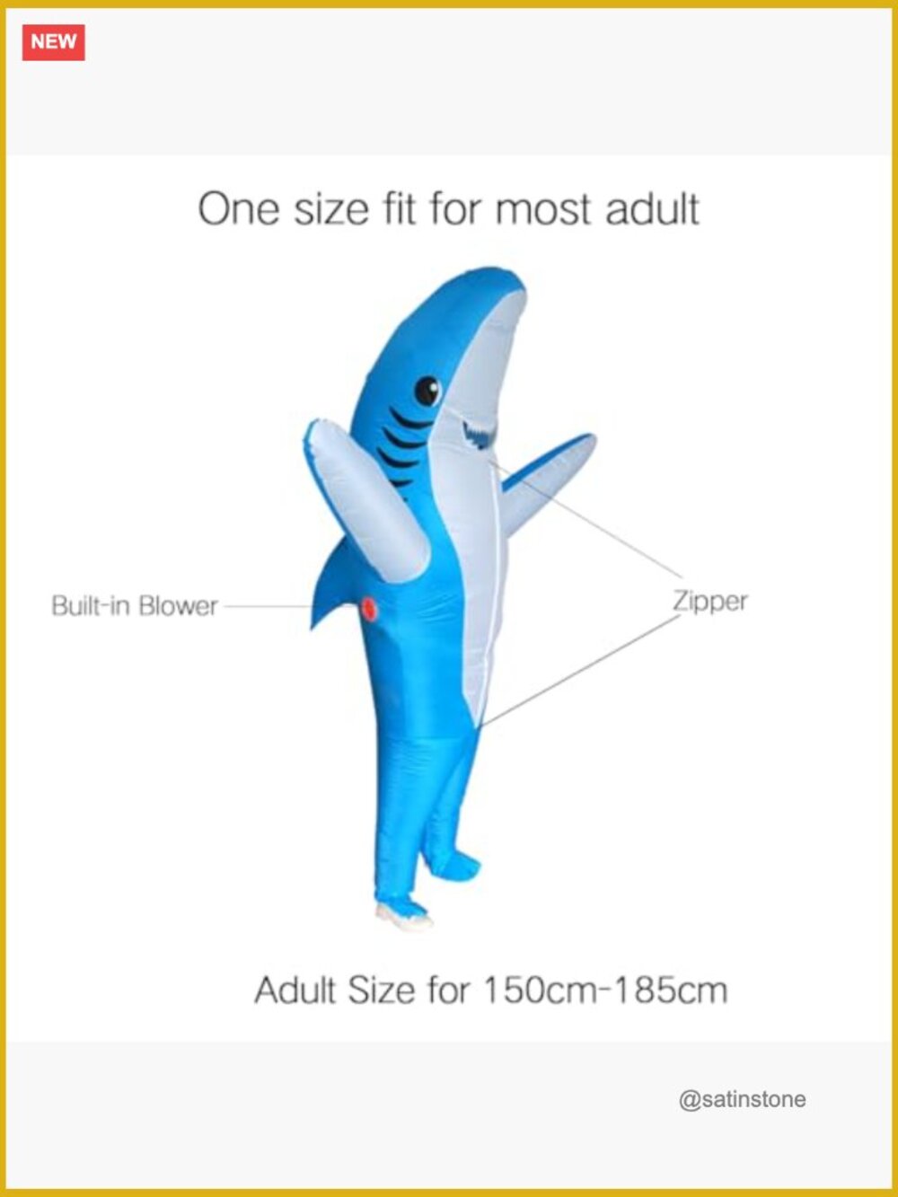 Inflatable Shark Costume for Adults Halloween Cos Play Party Blow Up - Picture 3 of 7